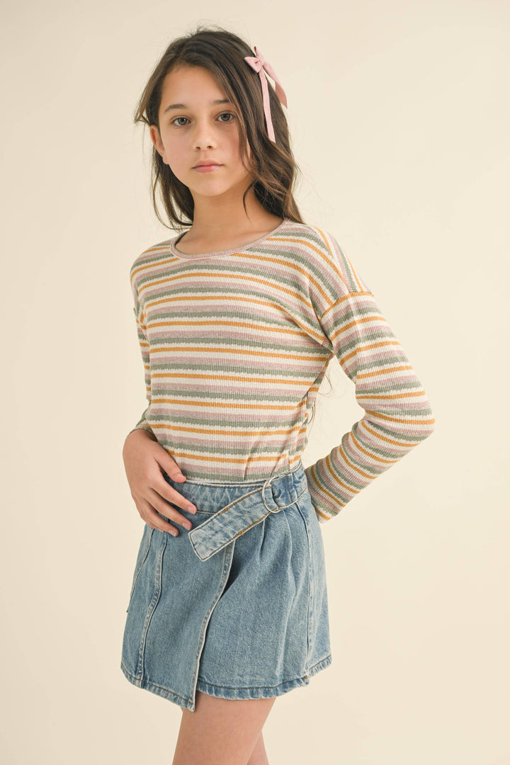 TWEEN GIRLS KIDS CREW NECK STRIPE TOP (4-6X)