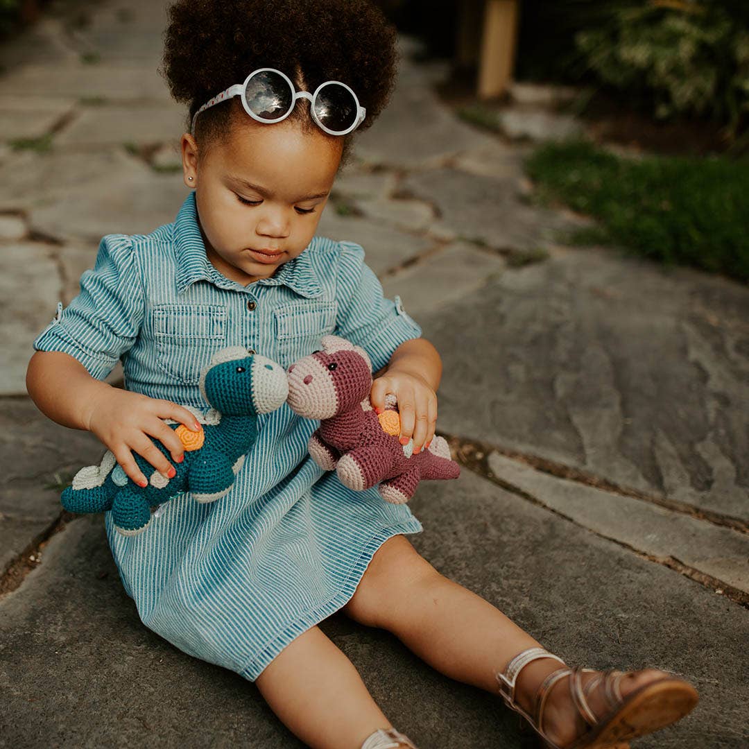 Handmade Stegosaurus Baby Rattle | Organic Cotton | Blue