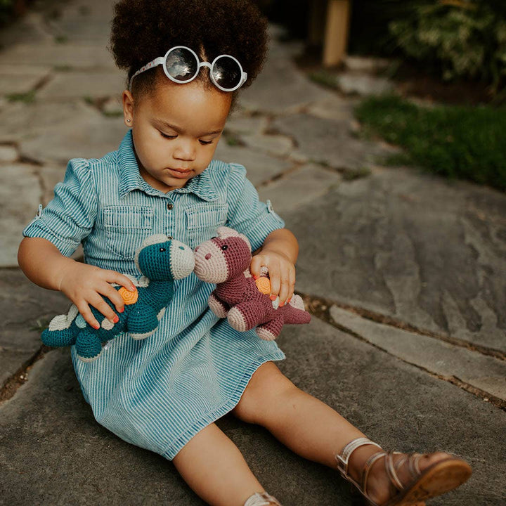 Handmade Stegosaurus Baby Rattle | Organic Cotton | Blue