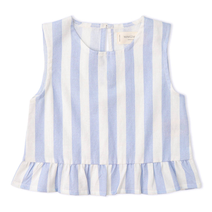 Organic Ruffle Top & Pants Set - Blue Stripes