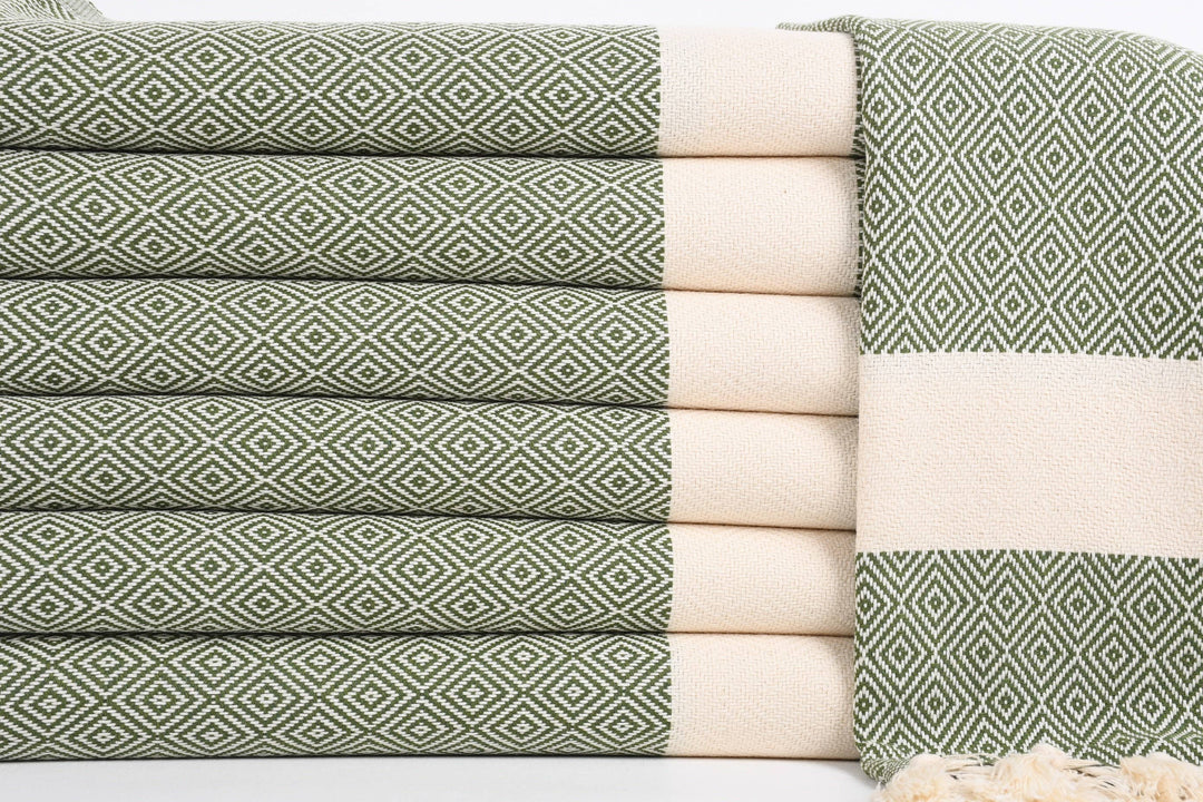 Hand Towel, Luxurious Diamond Khaki Green Towel
