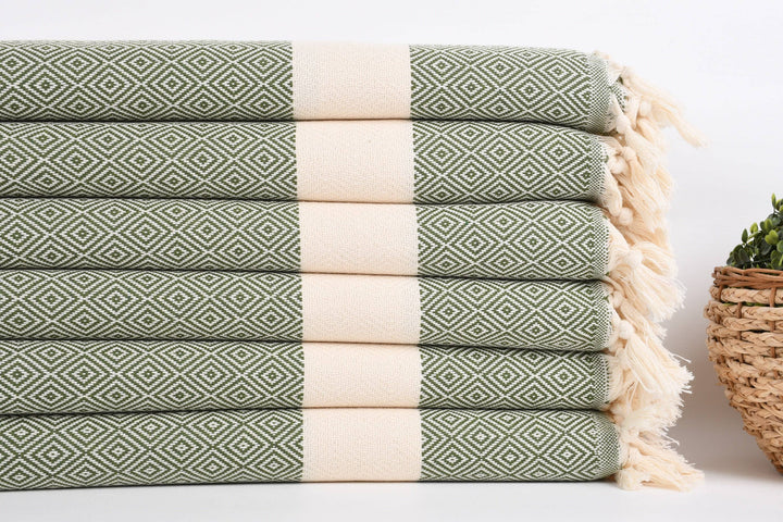 Hand Towel, Luxurious Diamond Khaki Green Towel