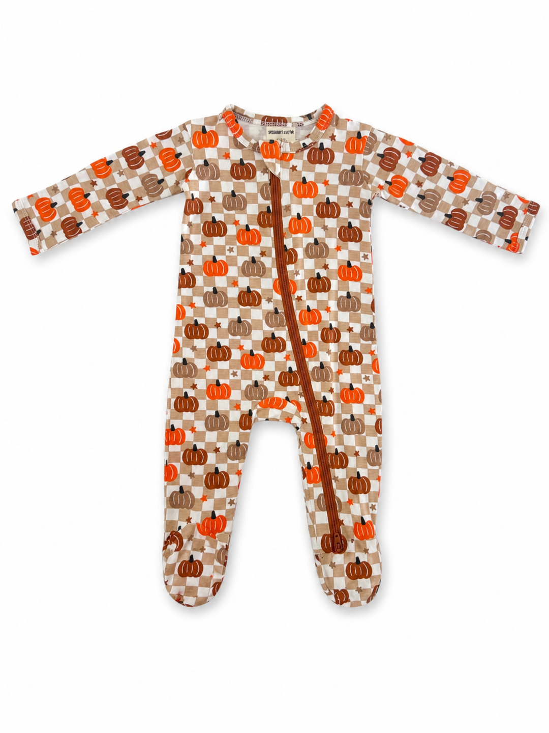 2-Way Zip Footie, Pumpkin Checkerboard