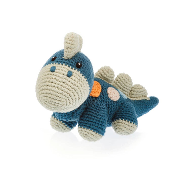 Handmade Stegosaurus Baby Rattle | Organic Cotton | Blue