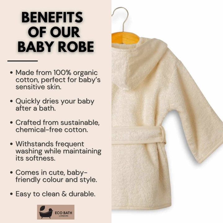 Eco Bath London Organic Cotton Baby Robe - Available in Sizes 0-2 Years and 3-5 Years