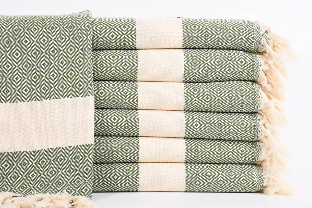 Hand Towel, Luxurious Diamond Khaki Green Towel
