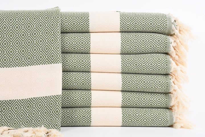 Hand Towel, Luxurious Diamond Khaki Green Towel