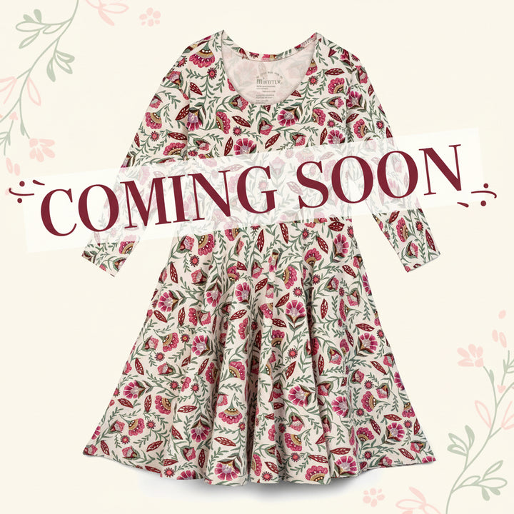 Kids Organic Cotton 3/4 Sleeve Twirl Dress: Folk Floral