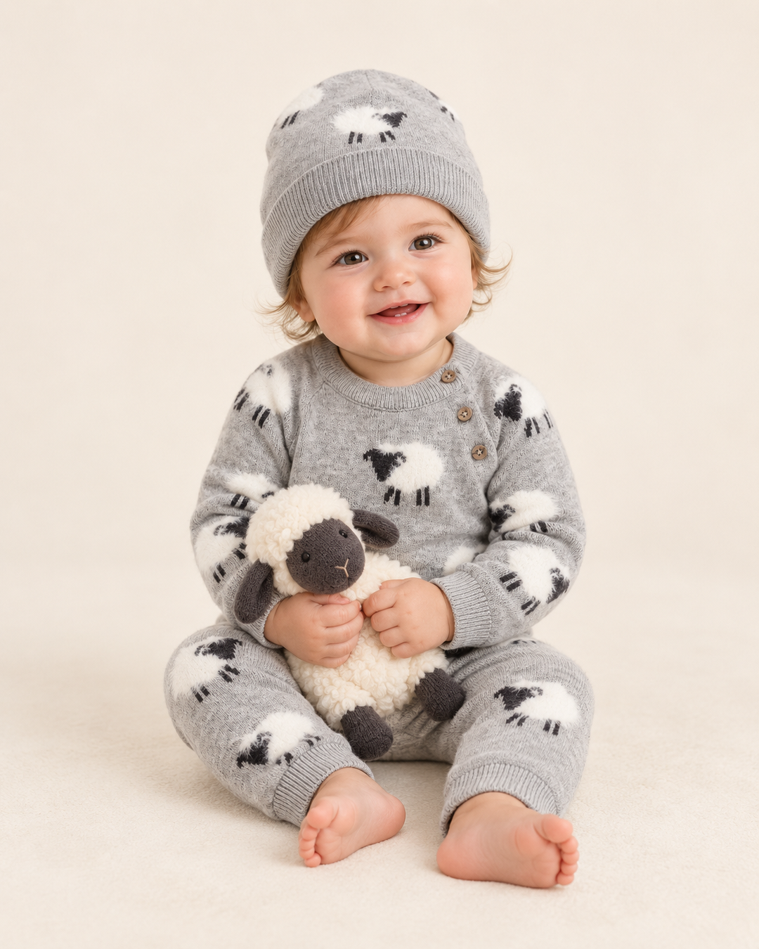 Furry Sheep 3D Jacquard Sweater Knit Baby Jumpsuit (Organic)