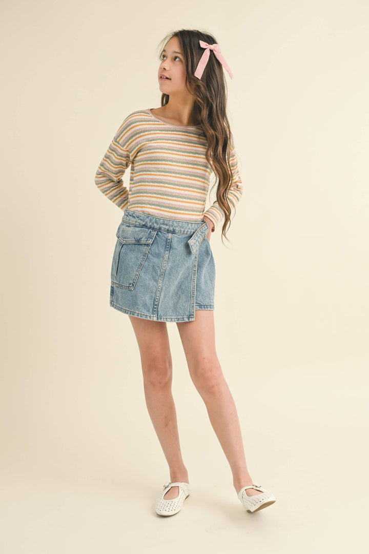 TWEEN GIRLS KIDS CREW NECK STRIPE TOP (4-6X)