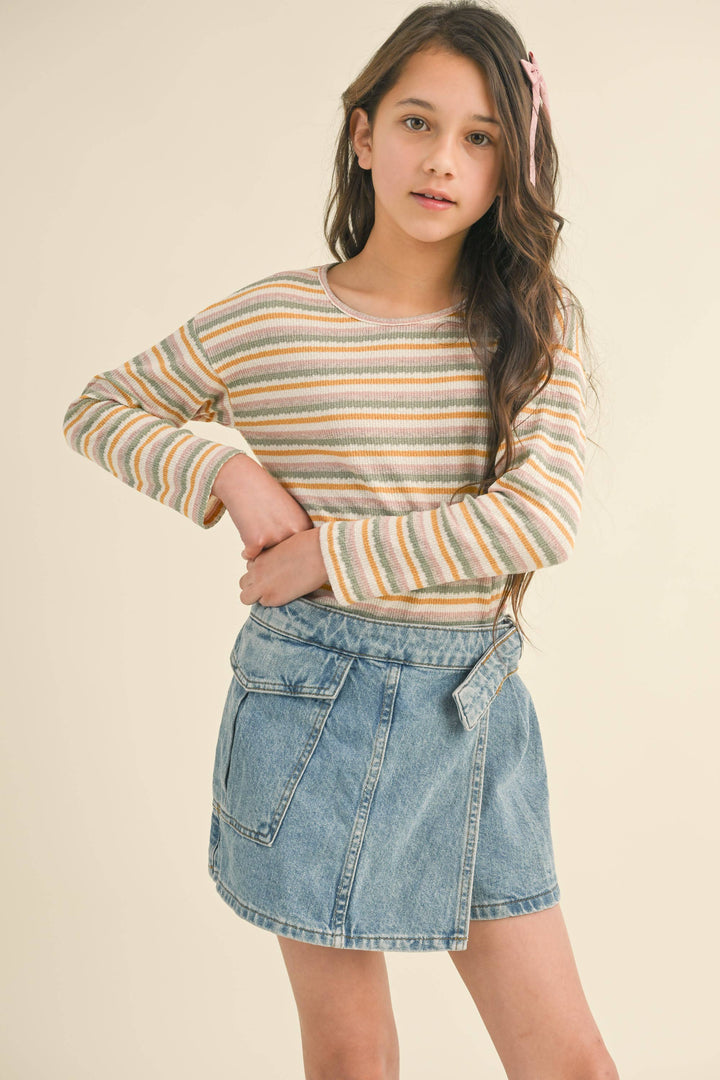 TWEEN GIRLS KIDS CREW NECK STRIPE TOP (4-6X)