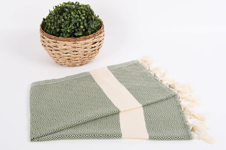 Hand Towel, Luxurious Diamond Khaki Green Towel