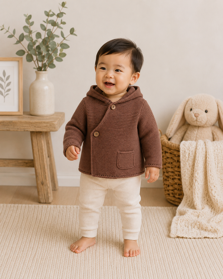 Hooded Button & Pocket Sweater Knit Baby Jacket (Organic)