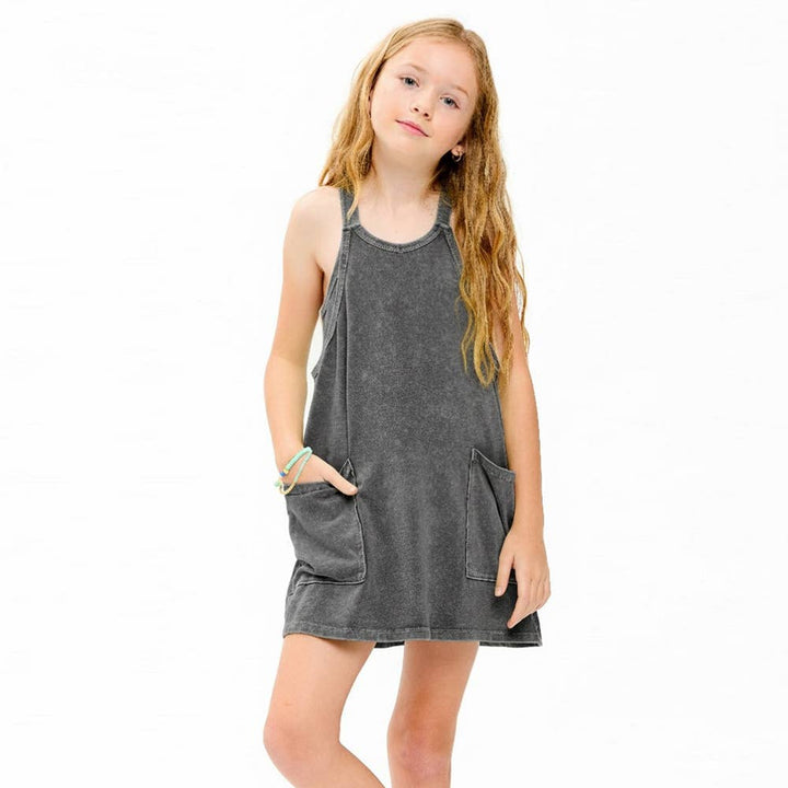 Mineral Washed Dress with Built-in Romper Lining