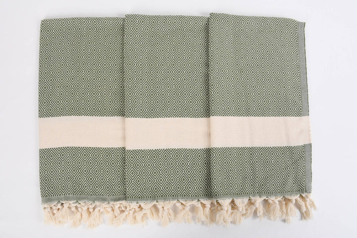 Hand Towel, Luxurious Diamond Khaki Green Towel