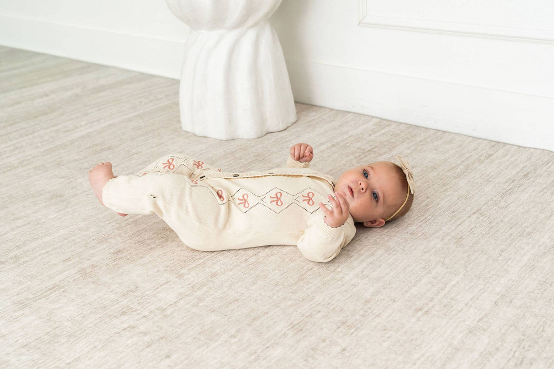 Evie Bow Pointelle Knit Baby Jumpsuit (Organic Cotton)