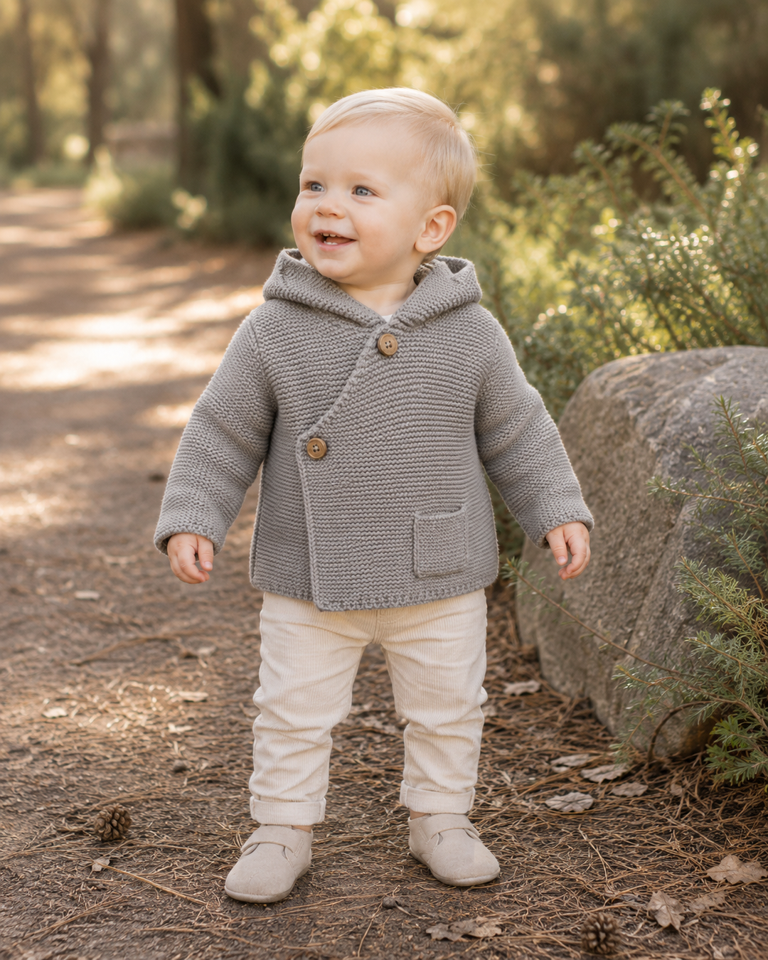 Hooded Button & Pocket Sweater Knit Baby Jacket (Organic)