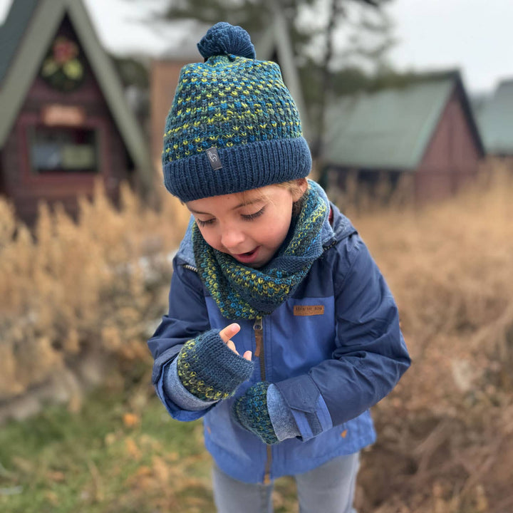Kid's Alpaca Gloves - Speckle - Bluefish
