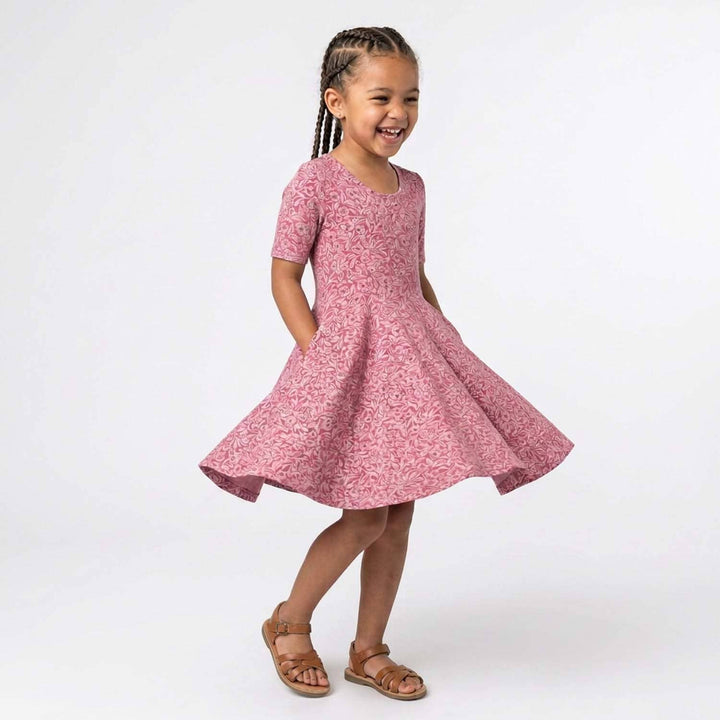 Girls Organic Cotton Short Sleeve Twirl Dress: Rose Cottage