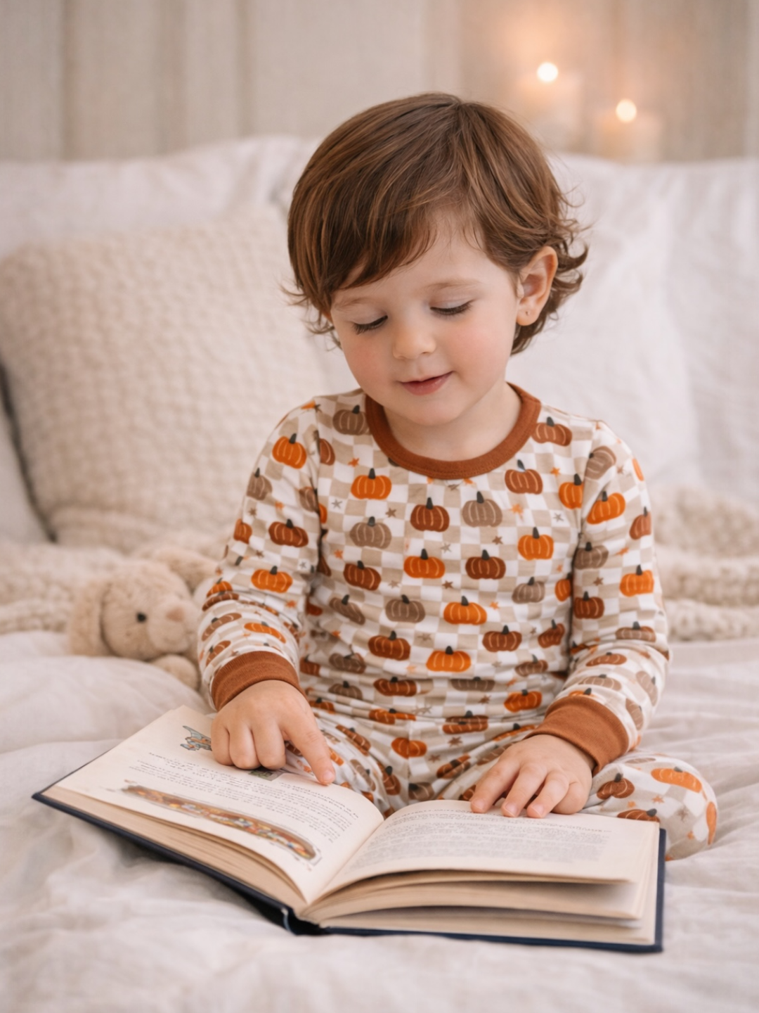 Long Sleeve 2-Piece Set, Pumpkin Checkerboard