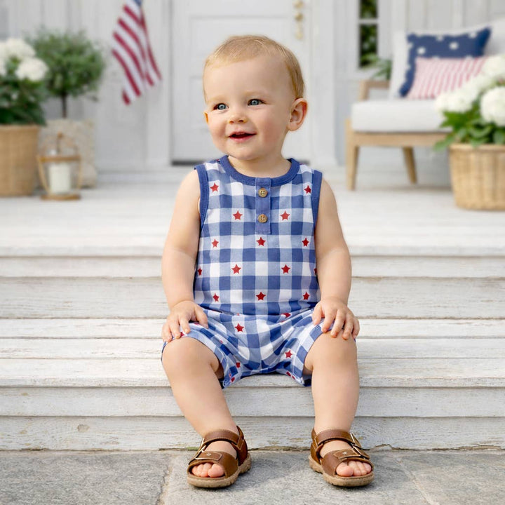Picnic Plaid Soft Bamboo Sleeveless Baby Shortall Romper