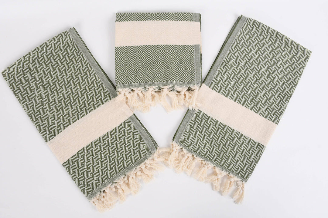 Hand Towel, Luxurious Diamond Khaki Green Towel
