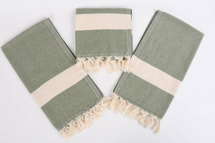 Hand Towel, Luxurious Diamond Khaki Green Towel