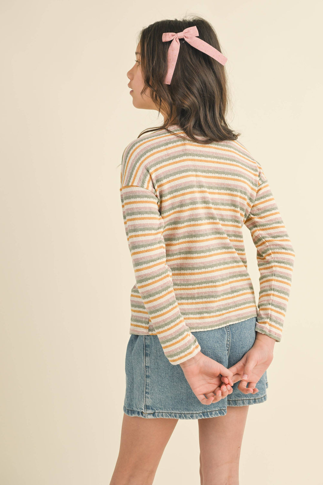 TWEEN GIRLS KIDS CREW NECK STRIPE TOP (4-6X)