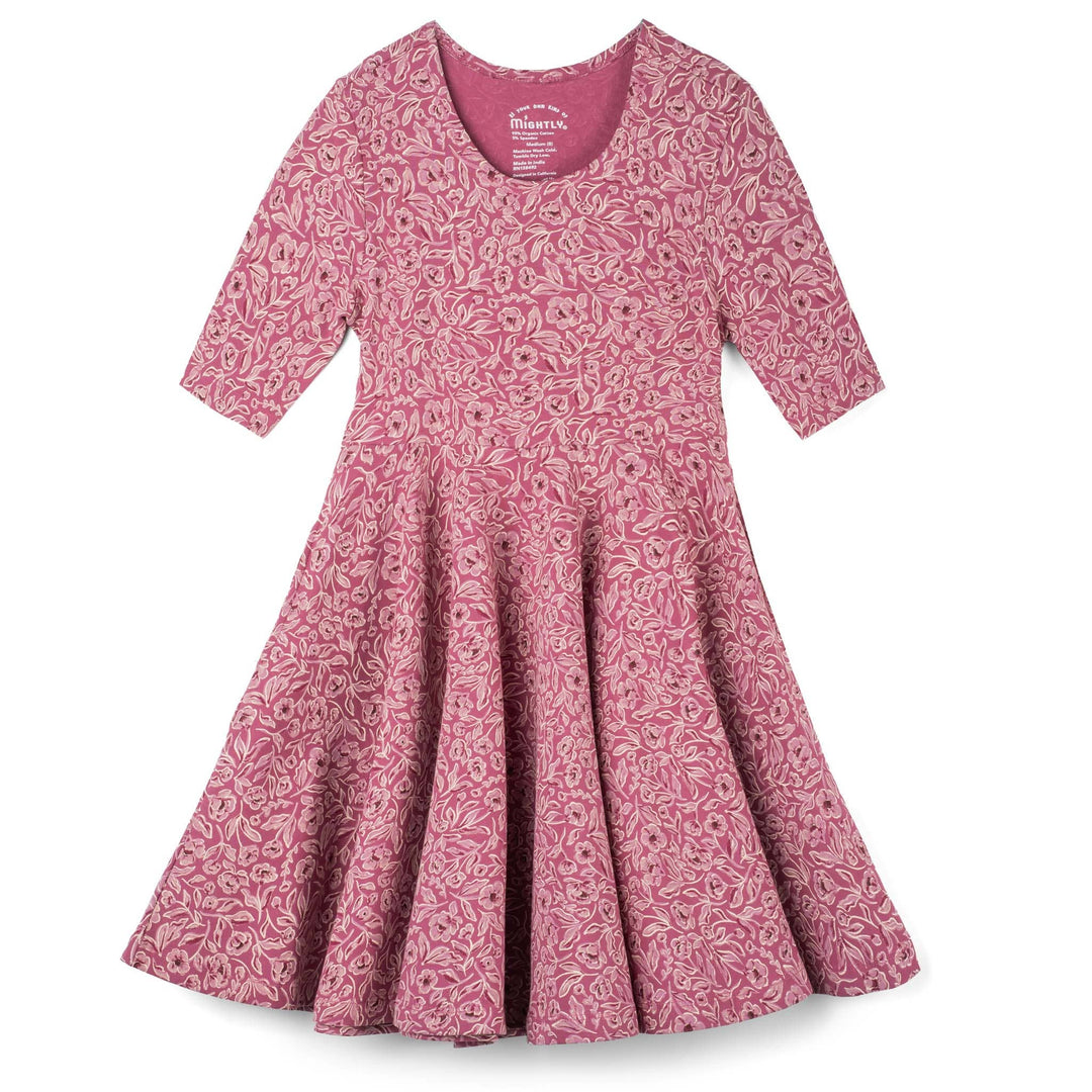 Girls Organic Cotton Short Sleeve Twirl Dress: Rose Cottage