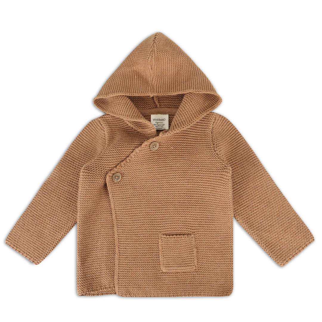 Hooded Button & Pocket Sweater Knit Baby Jacket (Organic)