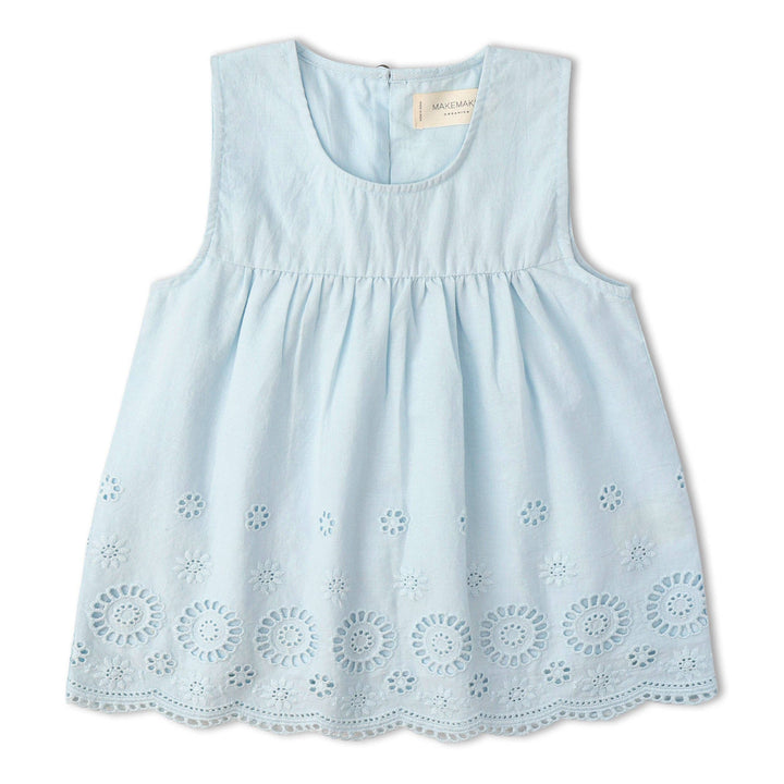Organic Eyelet Top And Pant Set - Light Blue Eyelet
