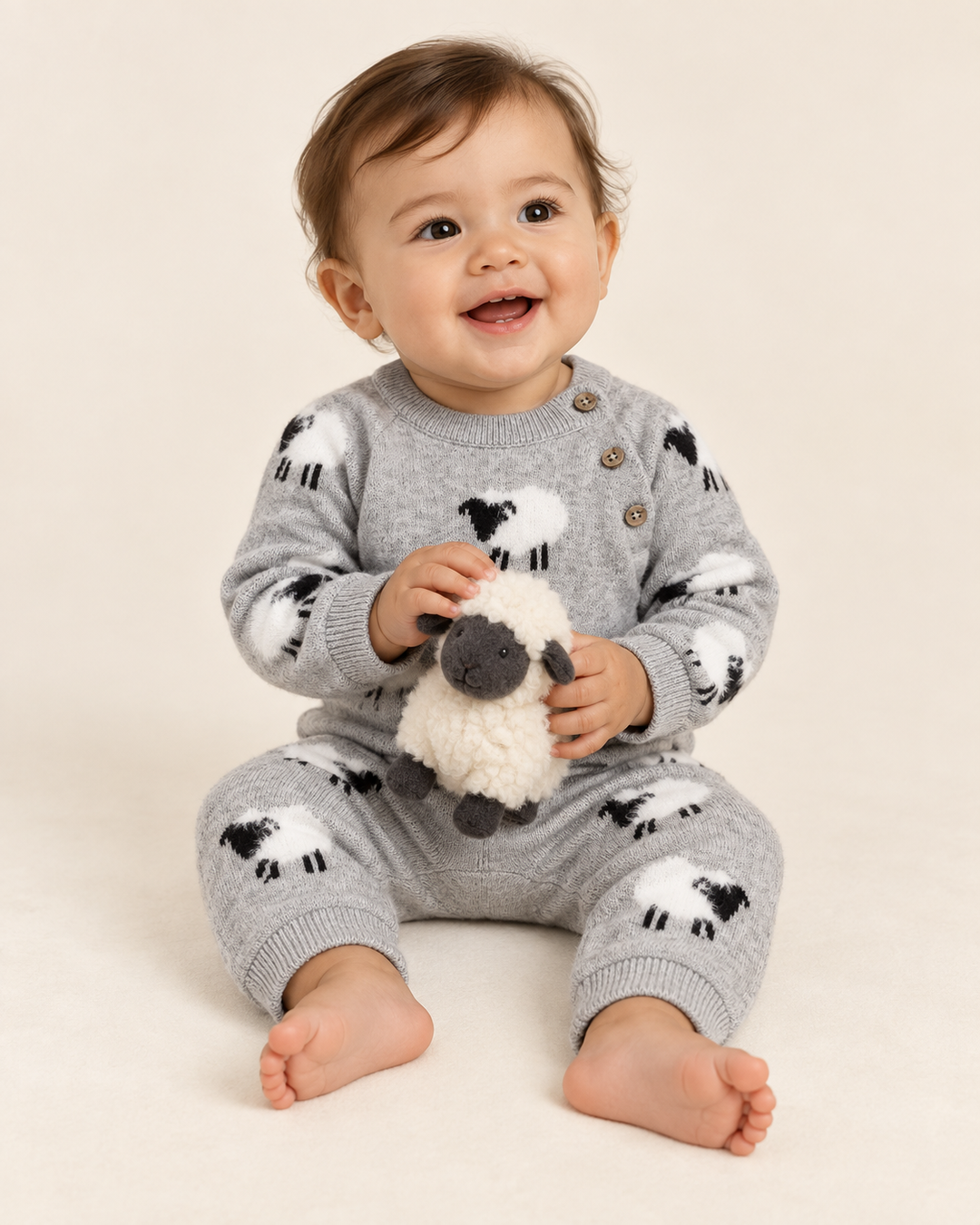 Furry Sheep 3D Jacquard Sweater Knit Baby Jumpsuit (Organic)