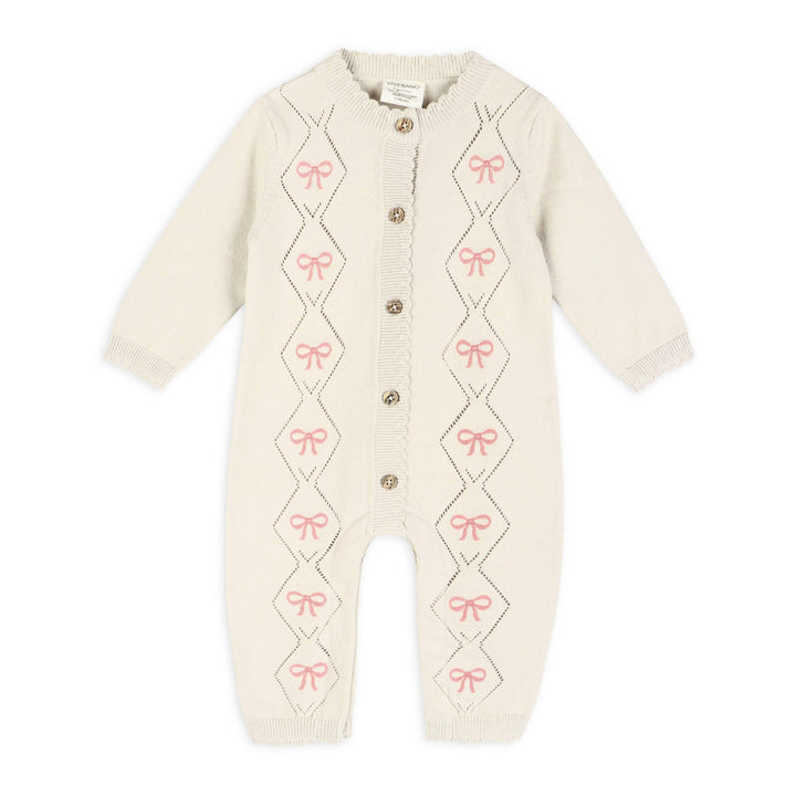 Evie Bow Pointelle Knit Baby Jumpsuit (Organic Cotton)