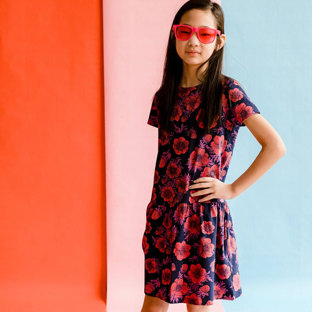 Girls Organic Cotton Short Sleeve Drop Waist Dress