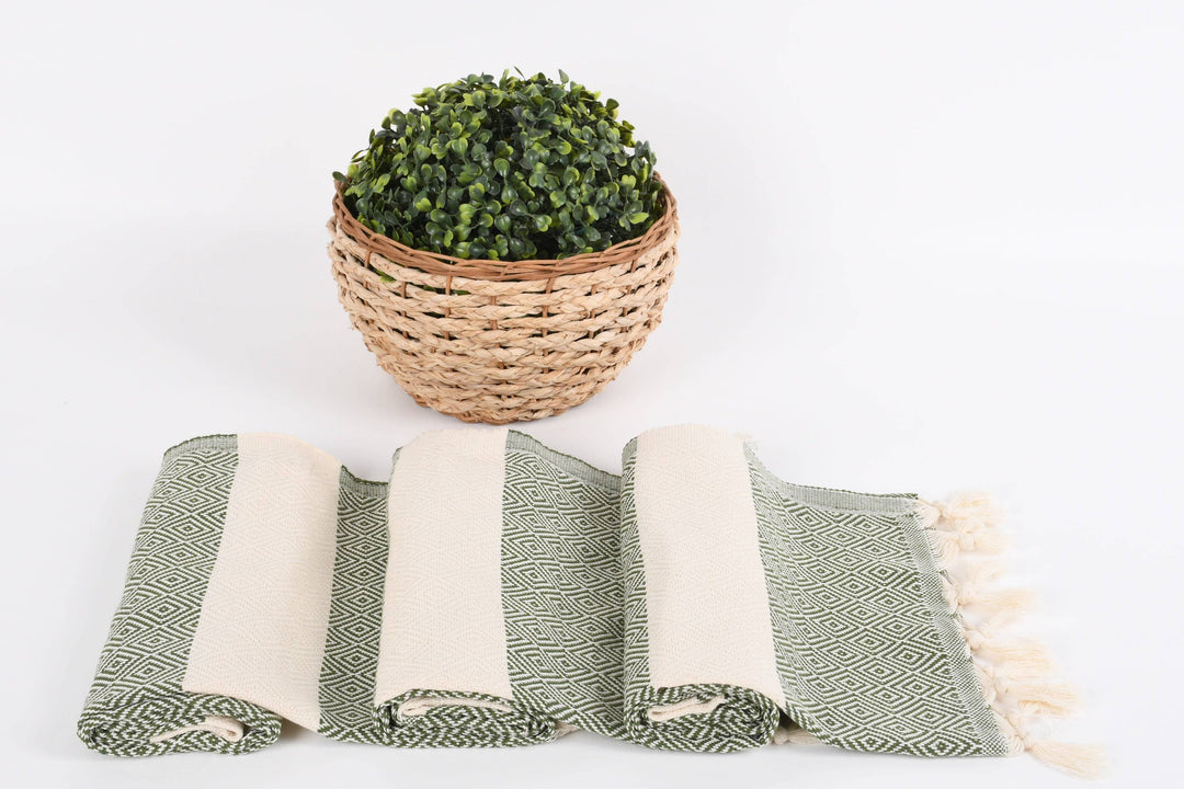 Hand Towel, Luxurious Diamond Khaki Green Towel