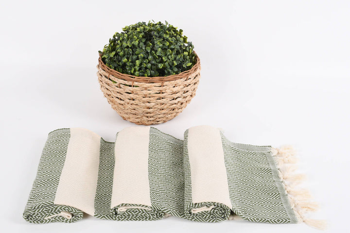 Hand Towel, Luxurious Diamond Khaki Green Towel