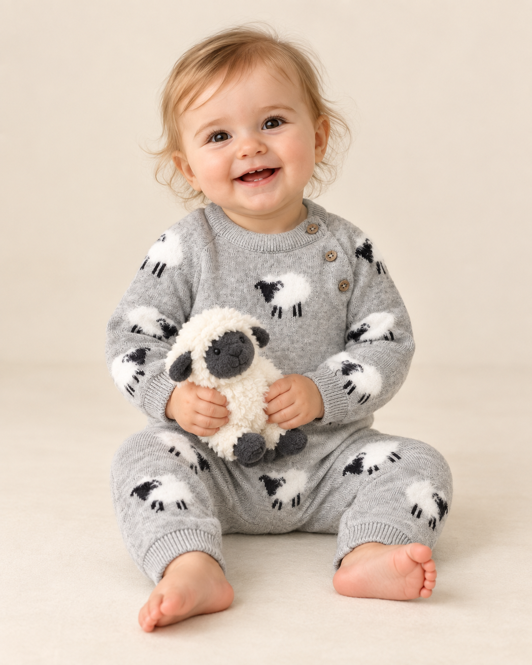 Furry Sheep 3D Jacquard Sweater Knit Baby Jumpsuit (Organic)