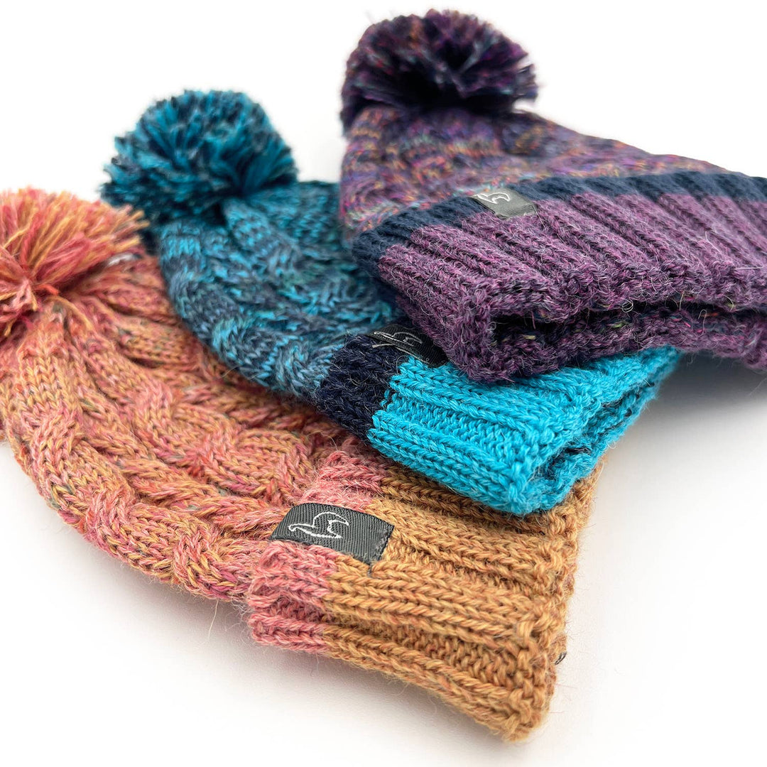 Kid's Alpaca Beanie Hat - Braided - Violet Vortex