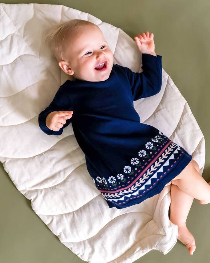 Fair Isle Baby Girl Sweater Knit Dress (Organic Cotton)