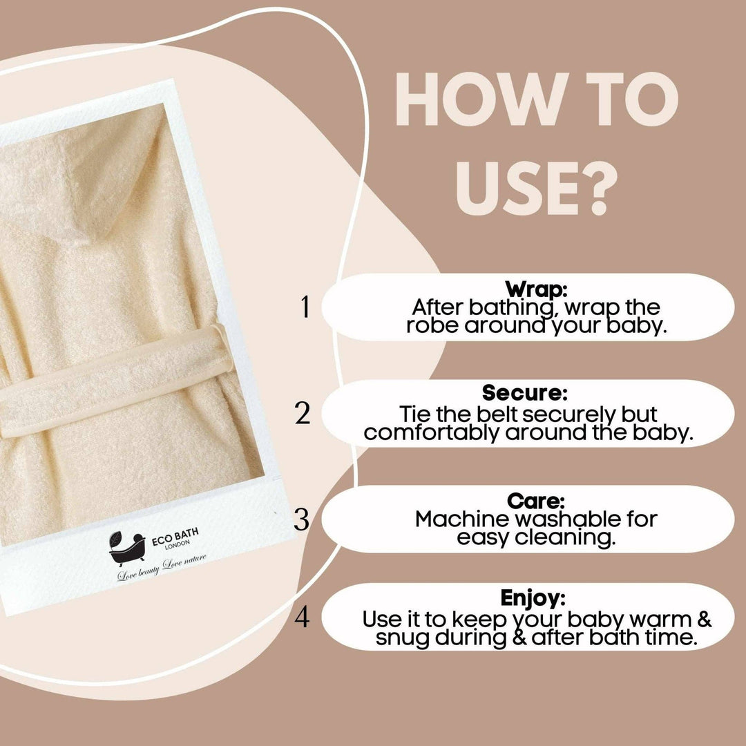 Eco Bath London Organic Cotton Baby Robe - Available in Sizes 0-2 Years and 3-5 Years