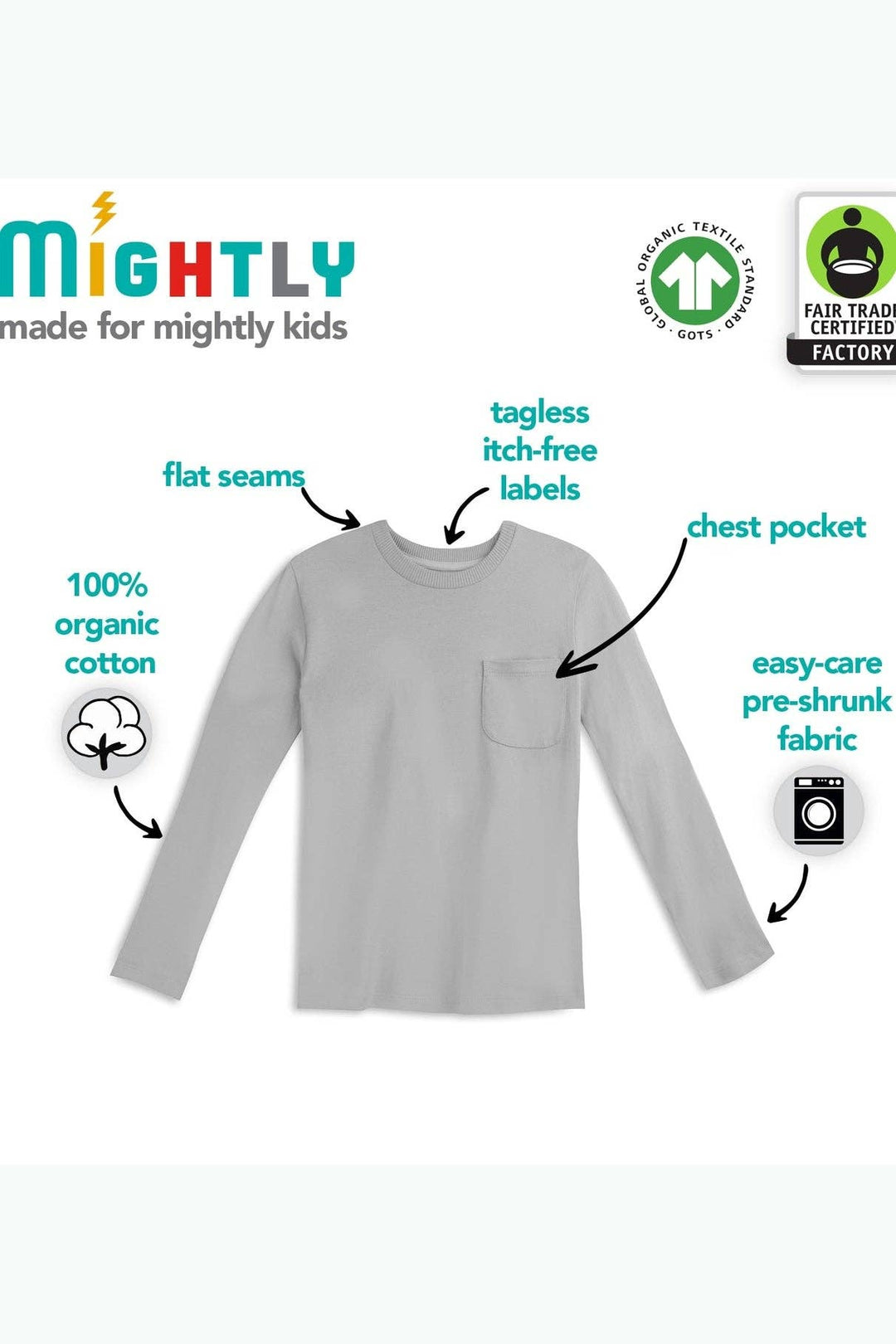Organic Cotton Kids Shirts - Long Sleeve Pocket Tee