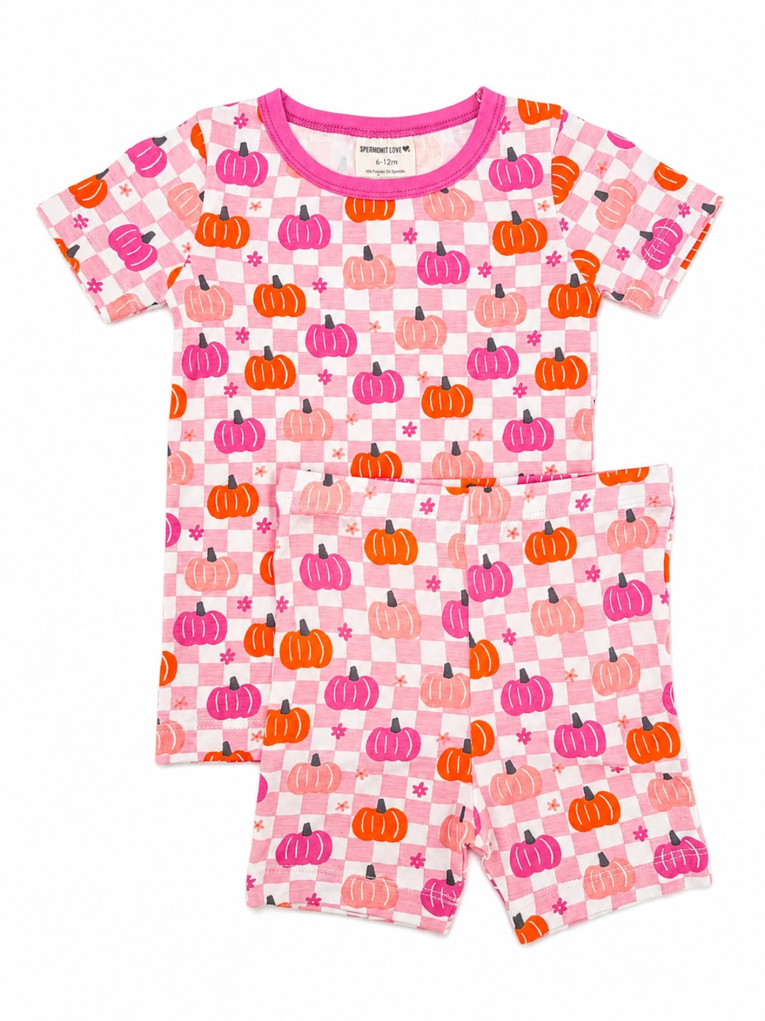 Short Sleeve 2-Piece Set, Pumpkin Checkerboard Pink